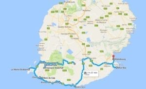 Mauritius road trip map