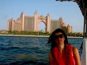 SassyZenGirl aka Gundi Gabrielle photo from a yacht in front of Dubai Atlantis Hotel